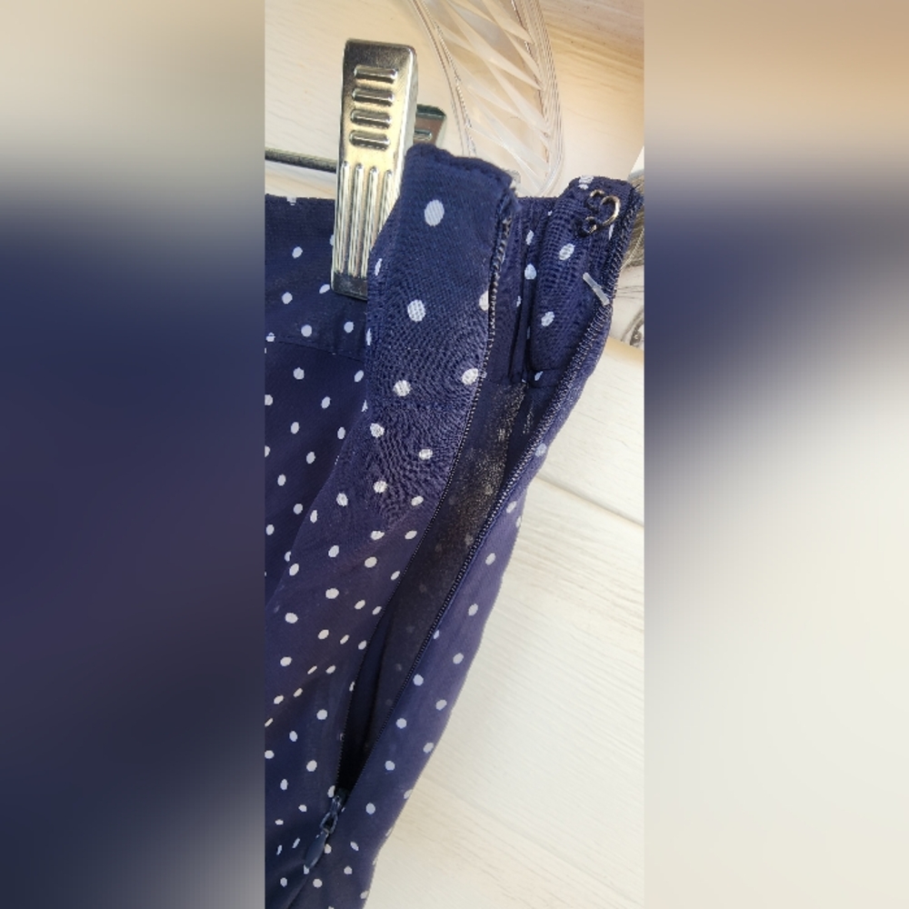 NWT! Y2K Jaclyn Smith Navy Polka Dot Flowy Summer Midi Skirt! Beautuful - Picture 9 of 16